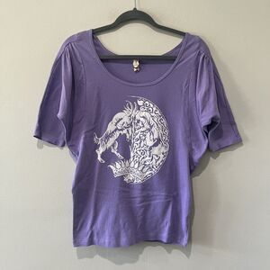 Free People T Shirt Women’s XS‎ Purple Graphic Tee Goats Dolman Sleeve Whimsical